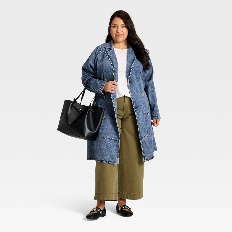 slide 3 of 3, Women's Denim Trench Coat - Ava & Viv™ Medium Wash 1X, 1 ct
