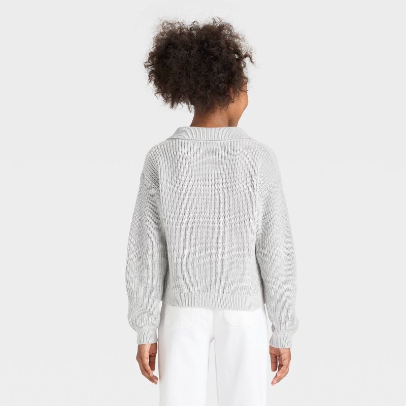 slide 2 of 3, Girls' Collar Sweater - Cat & Jack™ Heather Gray L, 1 ct
