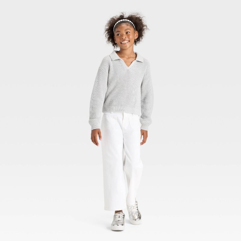 slide 3 of 3, Girls' Collar Sweater - Cat & Jack™ Heather Gray L, 1 ct