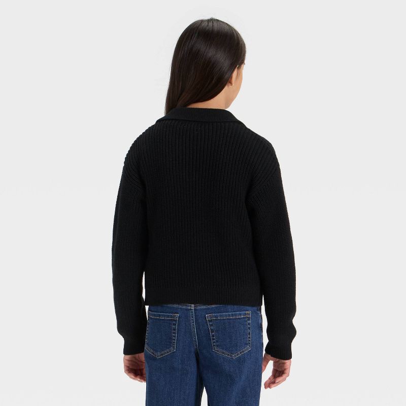 slide 2 of 3, Girls' Collar Sweater - Cat & Jack™ Black L, 1 ct