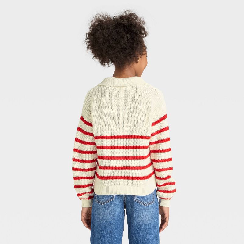 slide 2 of 3, Girls' Striped Collar Sweater - Cat & Jack™ Red/Cream XL, 1 ct
