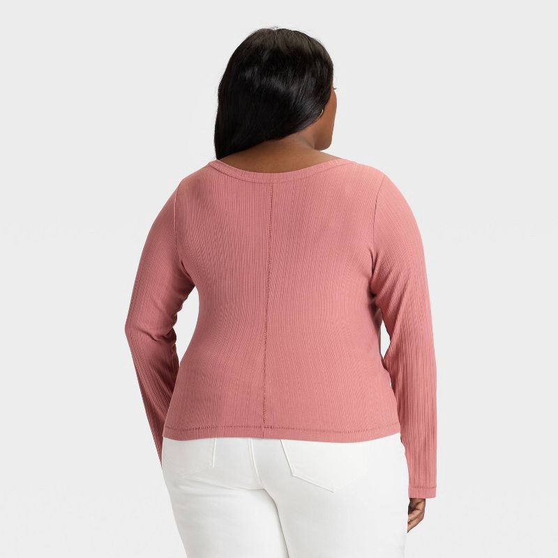 slide 2 of 3, Women's Split Long Sleeve Boat Neck Rib-Knit Top - Ava & Viv™ Mauve 1X, 1 ct