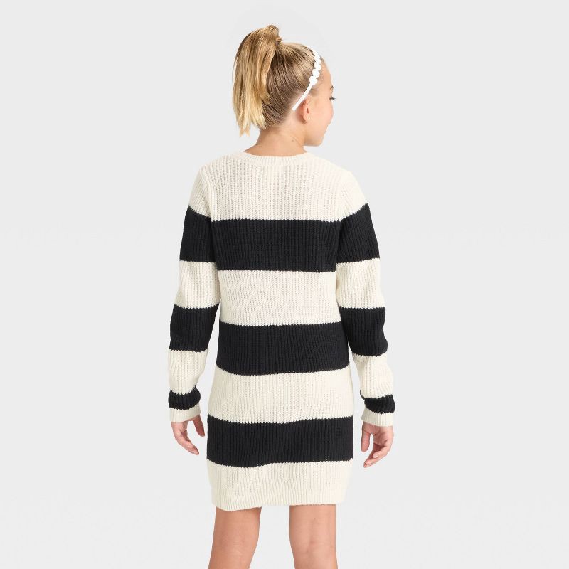 slide 2 of 3, Girls' Long Sleeve Striped Sweater Dress - Cat & Jack™ Black/Cream L, 1 ct
