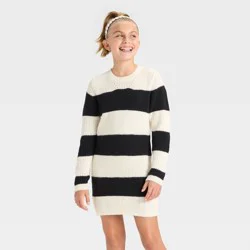 Girls' Long Sleeve Striped Sweater Dress - Cat & Jack™ Black/Cream XL