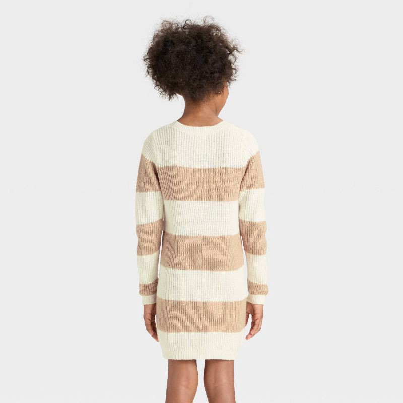 slide 2 of 3, Girls' Long Sleeve Striped Sweater Dress - Cat & Jack™ Tan/Cream M, 1 ct
