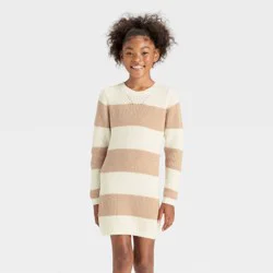 Girls' Long Sleeve Striped Sweater Dress - Cat & Jack™ Tan/Cream M