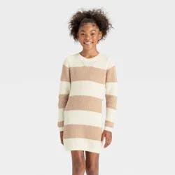 Girls' Long Sleeve Striped Sweater Dress - Cat & Jack™ Tan/Cream XL