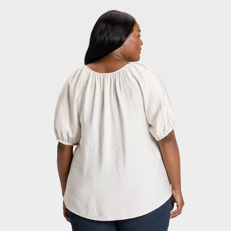 slide 2 of 3, Women's Puff Elbow Sleeve Button-Front Top - Ava & Viv™ Cream 1X, 1 ct