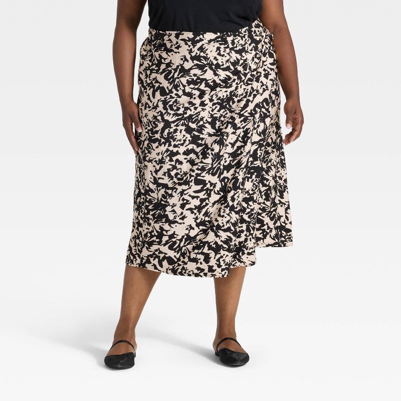 slide 1 of 3, Women's Midi Wrap Skirt - Ava & Viv™ Black Abstract 1X, 1 ct