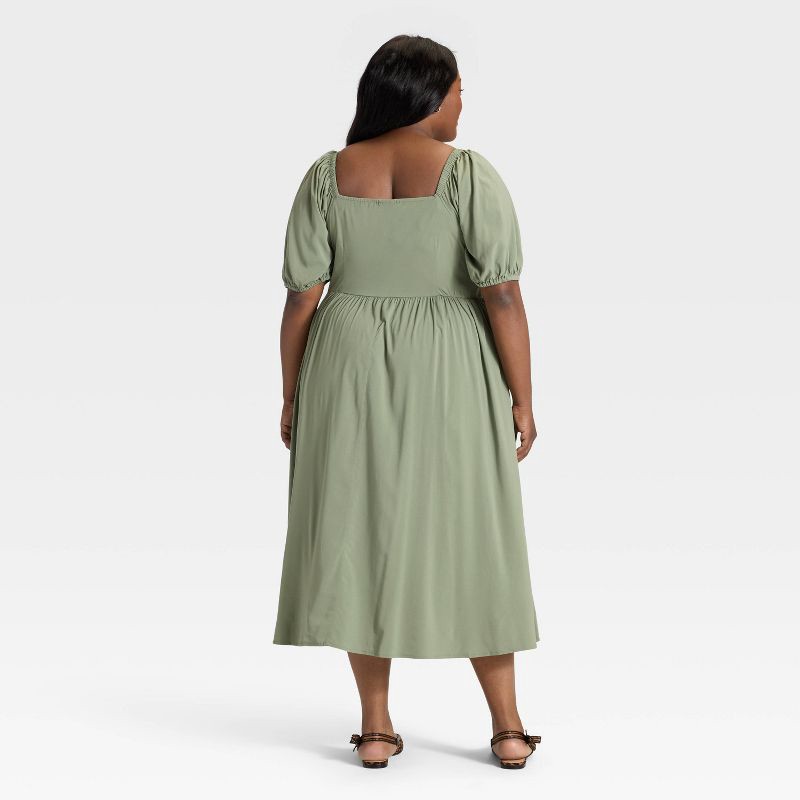 slide 3 of 3, Women's Balloon Short Sleeve Midi Button-Up Dress - Ava & Viv™ Olive Green XXL, 1 ct