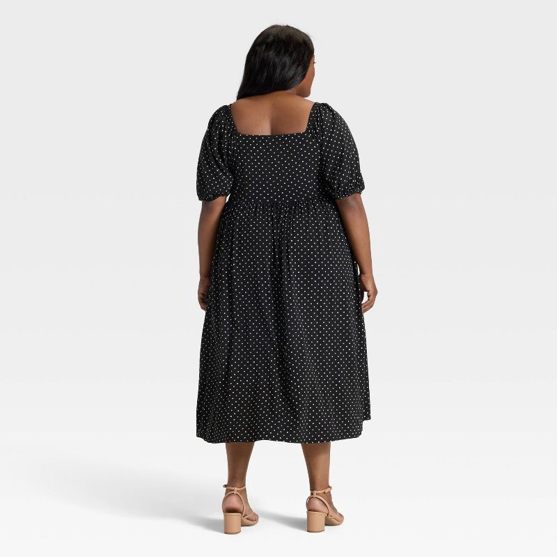 slide 3 of 3, Women's Balloon Short Sleeve Midi Button-Up Dress - Ava & Viv™ Black Dots 1X, 1 ct