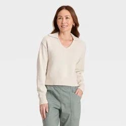 Women's Collared Neck Pullover Sweater - Universal Thread™ Cream S