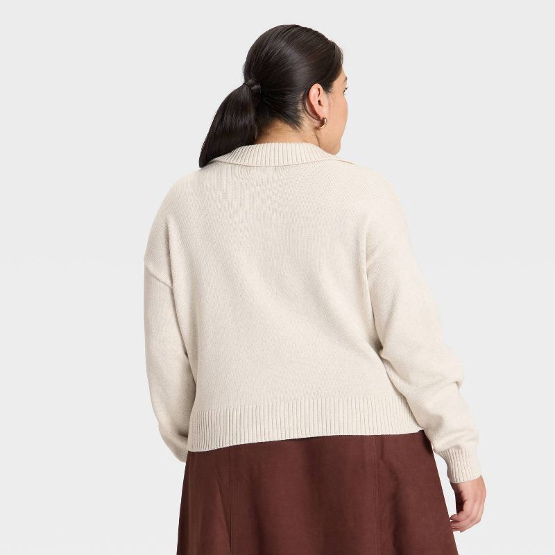 slide 2 of 3, Women's Collared Neck Pullover Sweater - Universal Thread™ Cream XXL, 1 ct