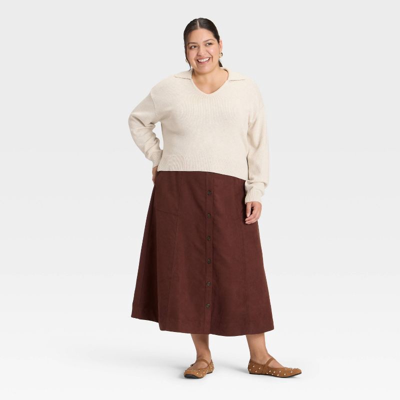 slide 3 of 3, Women's Collared Neck Pullover Sweater - Universal Thread™ Cream XXL, 1 ct