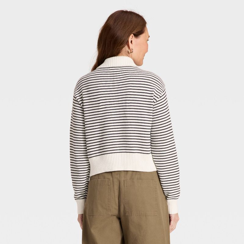 slide 2 of 3, Women's Collared Neck Pullover Sweater - Universal Thread™ Black Striped XL, 1 ct