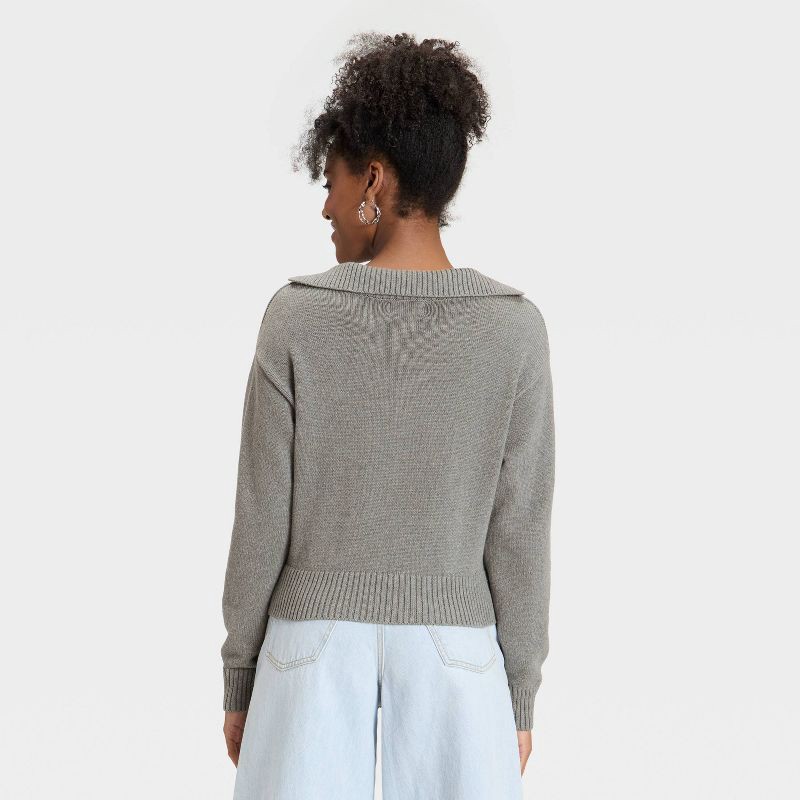 slide 2 of 3, Women's Collared Neck Pullover Sweater - Universal Thread™ Gray M, 1 ct