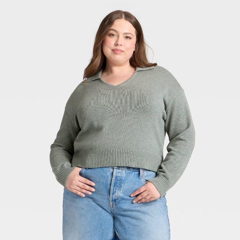 slide 1 of 3, Women's Collared Neck Pullover Sweater - Universal Thread™ Gray XXL, 1 ct