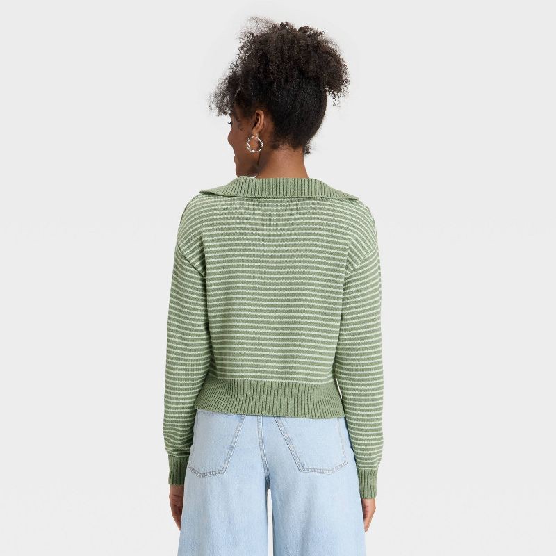slide 2 of 3, Women's Collared Neck Pullover Sweater - Universal Thread™ Green Striped S, 1 ct
