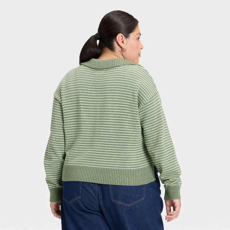 slide 2 of 3, Women's Collared Neck Pullover Sweater - Universal Thread™ Green Striped XXL, 1 ct