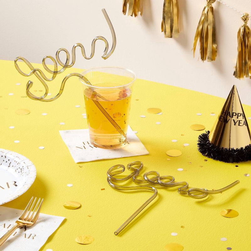 slide 2 of 3, 4ct New Year's Eve Cheers Script Straws - Spritz™, 4 ct