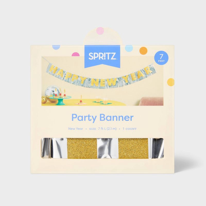 slide 4 of 4, New Year's Eve 'Happy New Year' Silver/Gold Banner - Spritz™, 1 ct