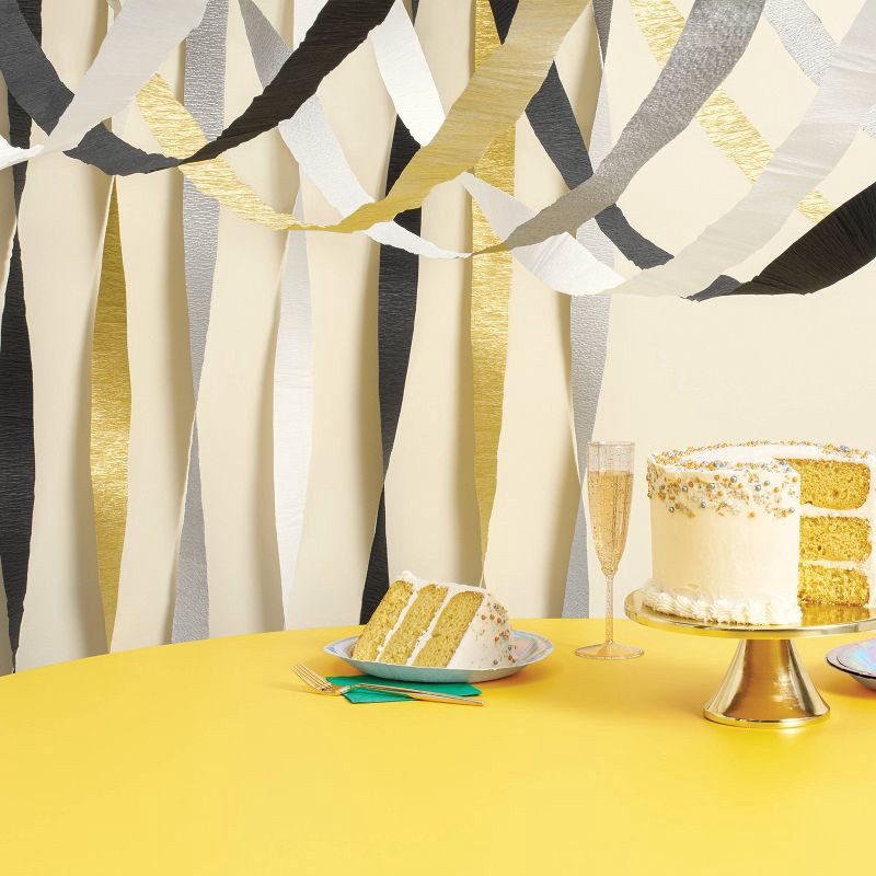 slide 2 of 3, 4ct New Year's Eve Crepe Streamers Black/Gold/Silver/White - Spritz™, 4 ct