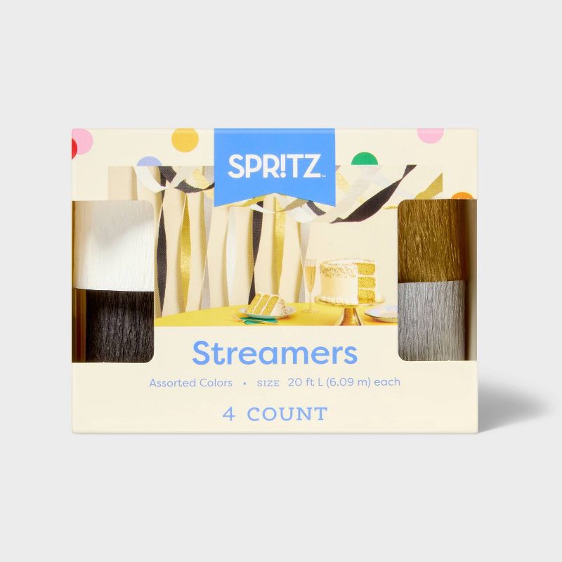 slide 3 of 3, 4ct New Year's Eve Crepe Streamers Black/Gold/Silver/White - Spritz™, 4 ct