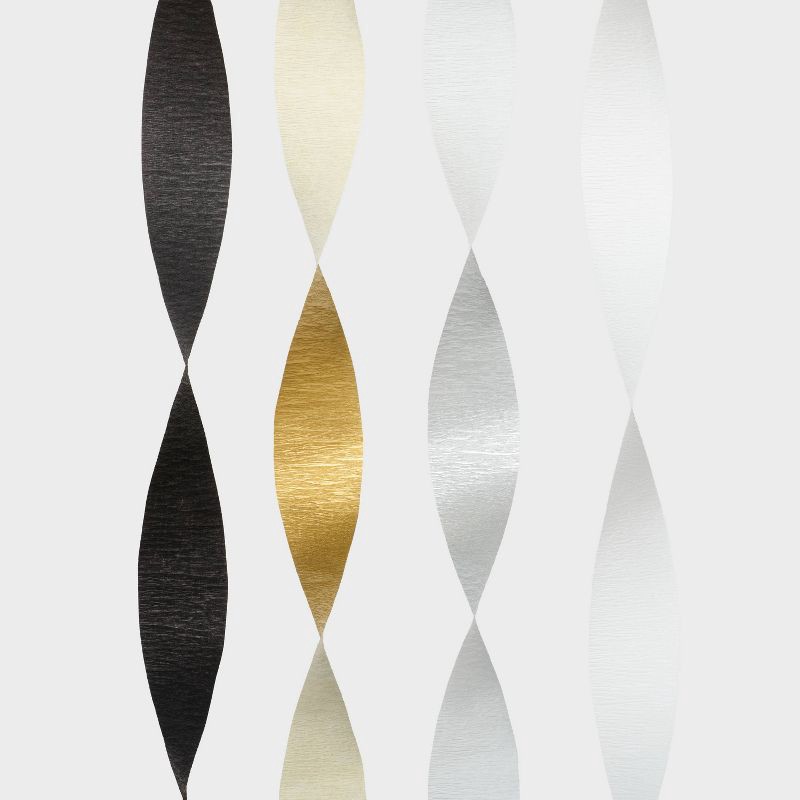 slide 1 of 3, 4ct New Year's Eve Crepe Streamers Black/Gold/Silver/White - Spritz™, 4 ct
