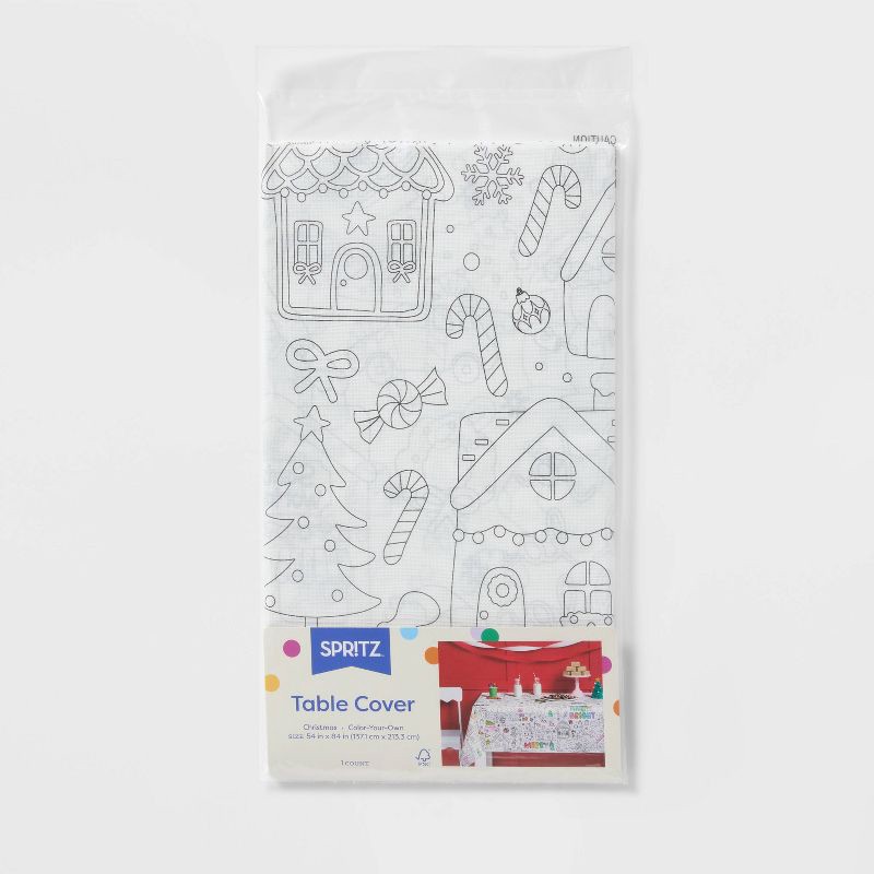 slide 3 of 3, Christmas Color Your Own Winter Village Table Cover - Spritz™, 1 ct