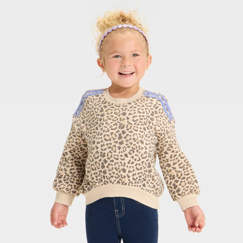 slide 1 of 3, Grayson Mini Toddler Girls' Leopard Printed French Terry Crew Sweatshirt - 18M, 1 ct