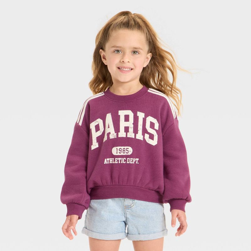 slide 1 of 4, Grayson Mini Toddler Girls' Paris French Terry Crew Sweatshirt - Red 5T, 1 ct