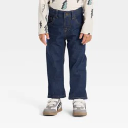 Toddler Boys' Straight Fit Button Front Denim Pants - Cat & Jack™ Dark Wash 4T