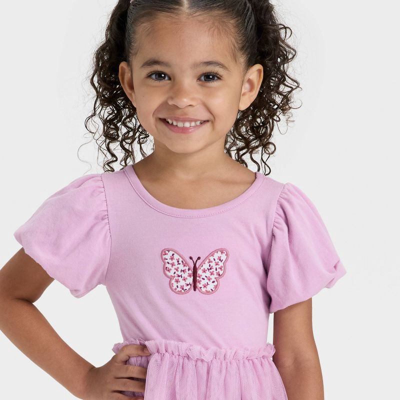 slide 2 of 4, Toddler Girls' Short Sleeve Tulle Dress - Cat & Jack™ Lavender Mauve 4T, 1 ct
