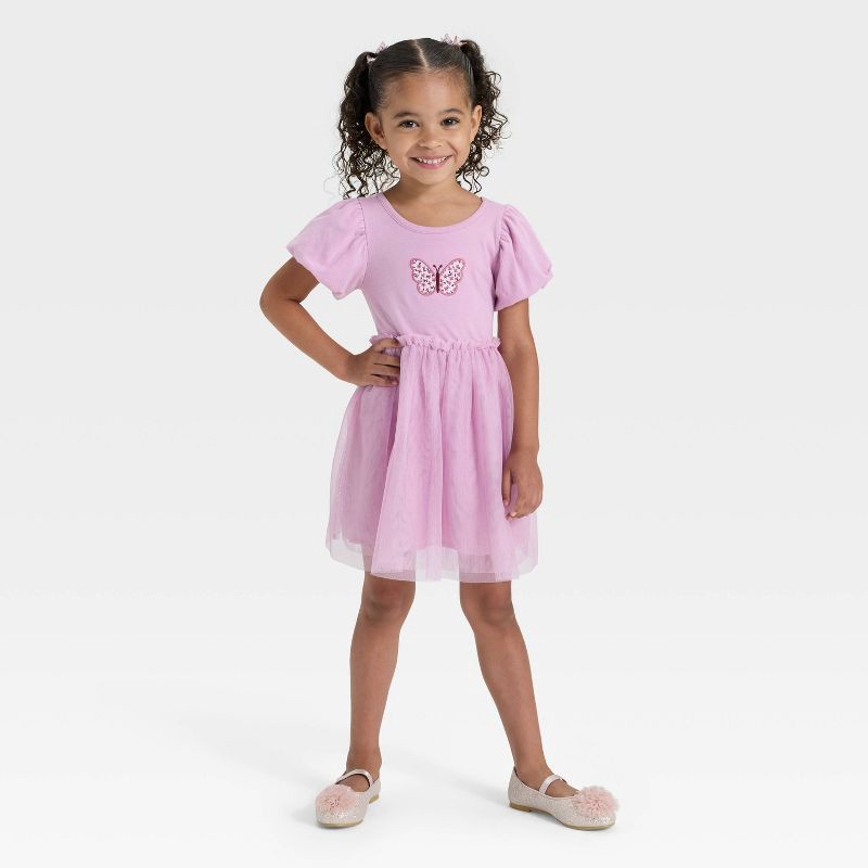 slide 3 of 4, Toddler Girls' Short Sleeve Tulle Dress - Cat & Jack™ Lavender Mauve 4T, 1 ct