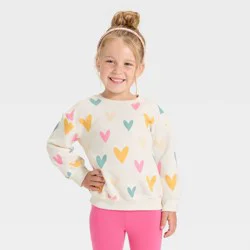 Toddler Girls' Hearts Fleece Pullover Sweatshirt - Cat & Jack™ Cream 2T