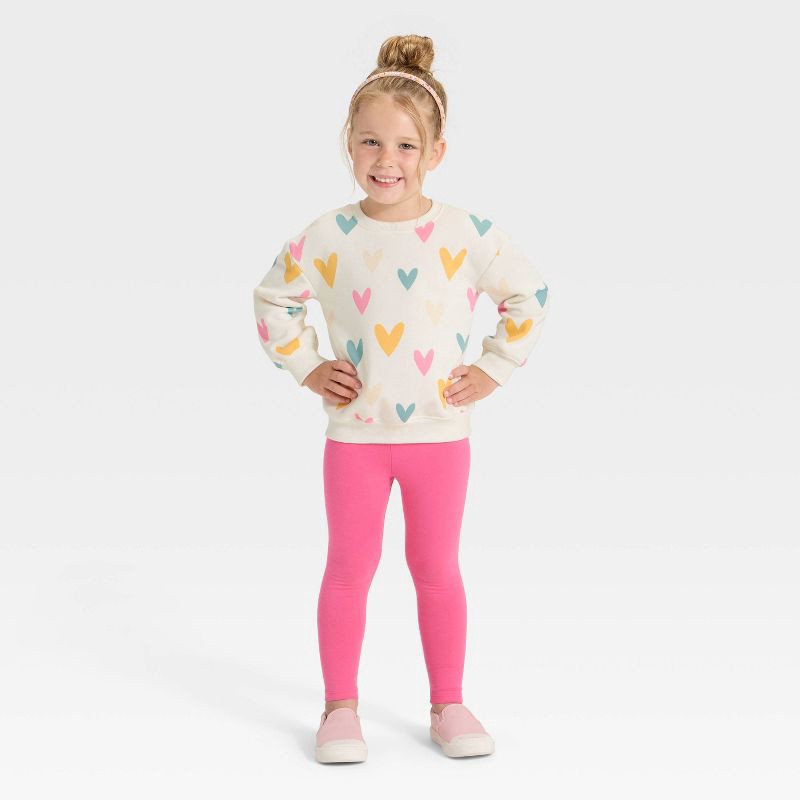 slide 3 of 3, Toddler Girls' Hearts Fleece Pullover Sweatshirt - Cat & Jack™ Cream 4T, 1 ct