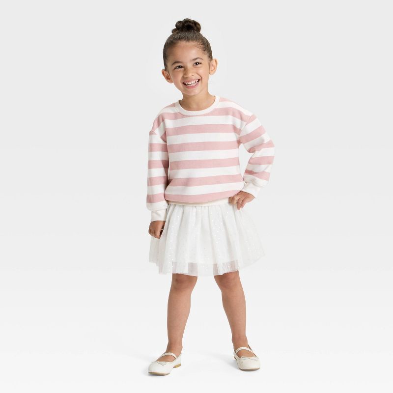 slide 3 of 3, Toddler Girls' Striped Fleece Pullover Sweatshirt - Cat & Jack™ Light Mauve 18M, 1 ct