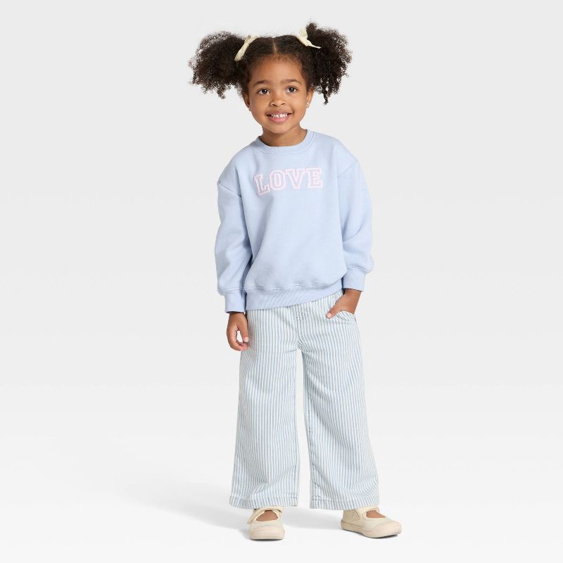 slide 4 of 4, Toddler Girls' 'Love' Fleece Pullover Sweatshirt - Cat & Jack™ Light Blue 18M, 1 ct