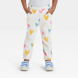 Toddler Girls' Hearts Fleece Jogger Pants - Cat & Jack™ Cream 2T