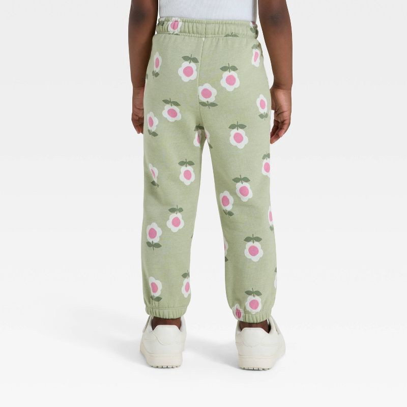slide 2 of 3, Toddler Girls' Floral Fleece Jogger Pants - Cat & Jack™ Olive Green 2T, 1 ct