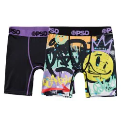 PSD Boys' 2pk Spray Paint Printed Boxer Briefs - Black/Purple/Yellow S