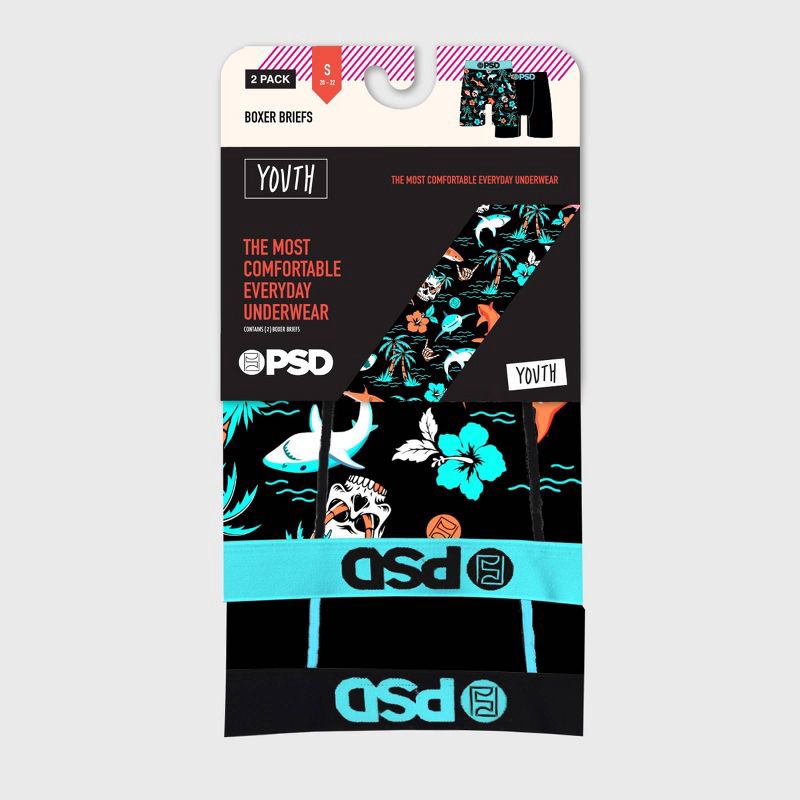 slide 4 of 4, PSD Boys' 2pk Jaw Some Printed Boxer Briefs - Blue/Black M, 2 ct