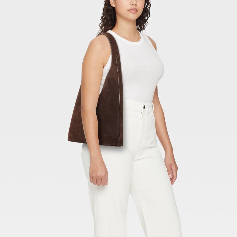 slide 4 of 5, Asymmetrical Suede Bucket Bag - A New Day™ Brown, 1 ct