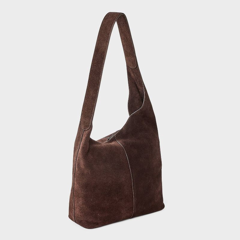 slide 2 of 5, Asymmetrical Suede Bucket Bag - A New Day™ Brown, 1 ct