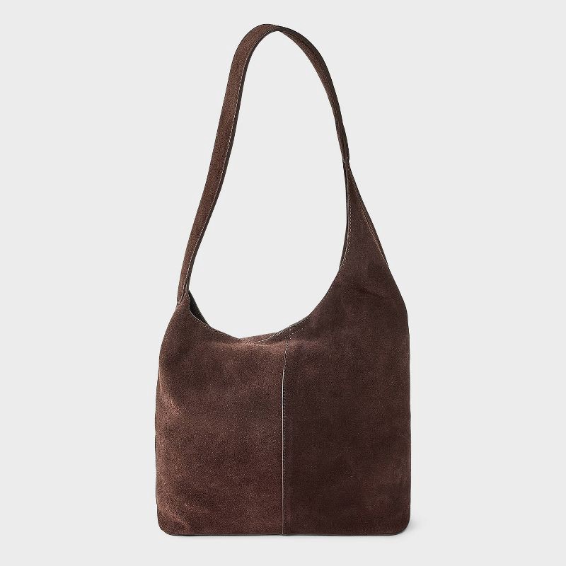 slide 1 of 5, Asymmetrical Suede Bucket Bag - A New Day™ Brown, 1 ct
