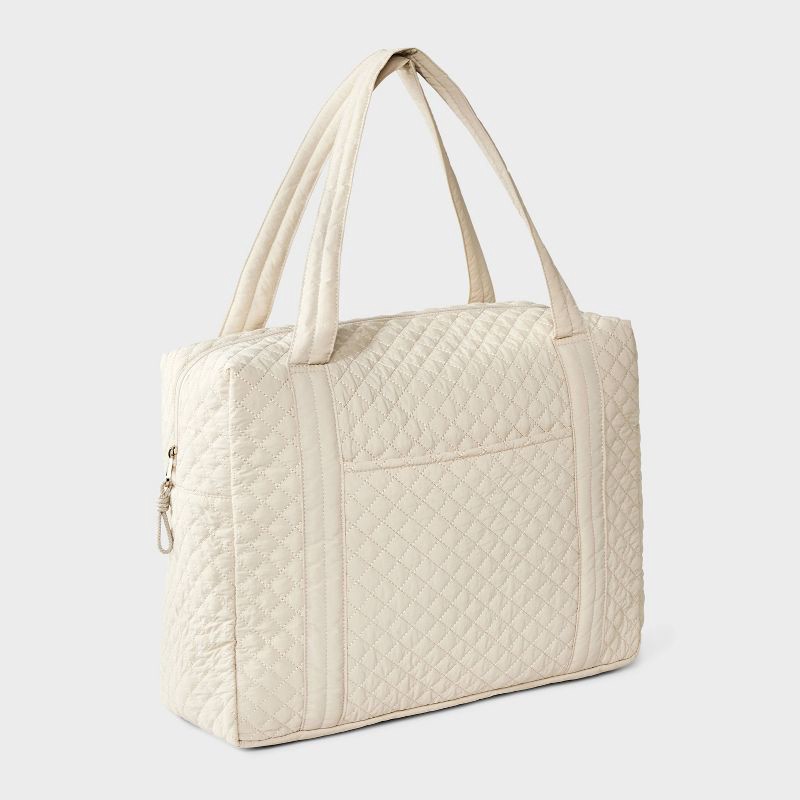 slide 3 of 7, Quilted Weekender Duffel Bag - Universal Thread™ Beige, 1 ct