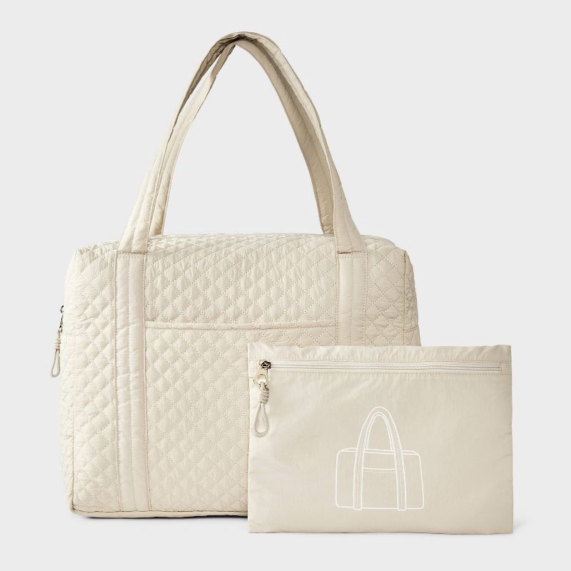 slide 7 of 7, Quilted Weekender Duffel Bag - Universal Thread™ Beige, 1 ct