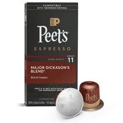 Peet's Coffee Major Dickason's Blend Dark Roast Nespresso Original Line Aluminum Coffee Capsules - 10ct