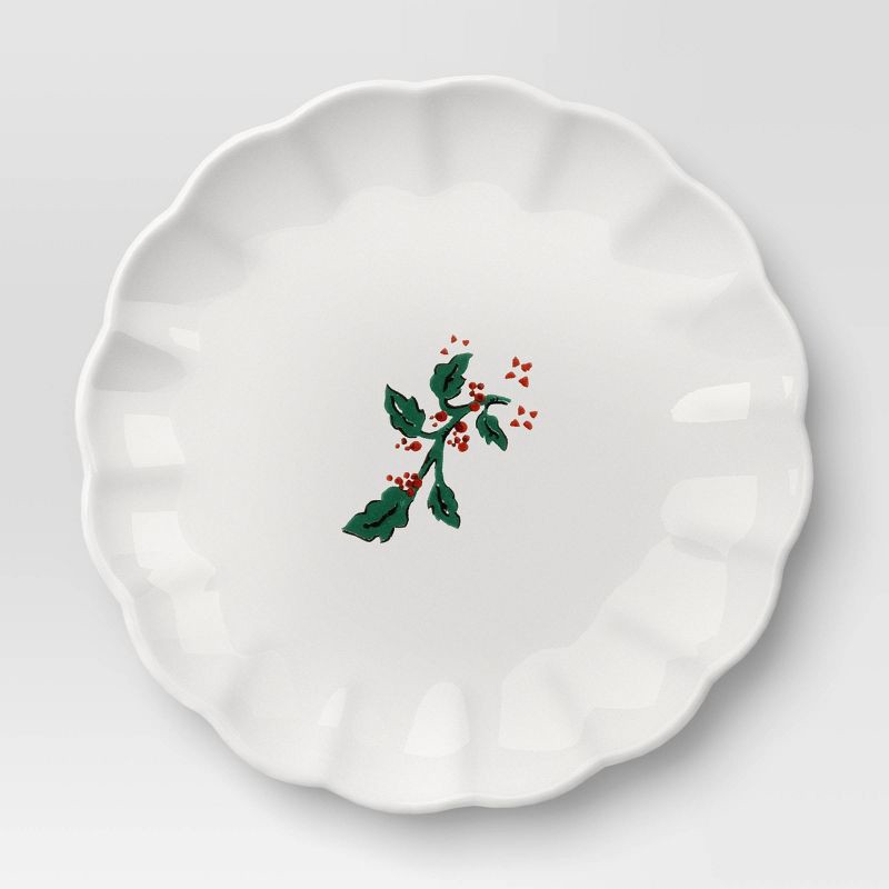 slide 3 of 3, 6.25" Stoneware Scallop Holly Berry Appetizer Plate - Threshold™, 1 ct