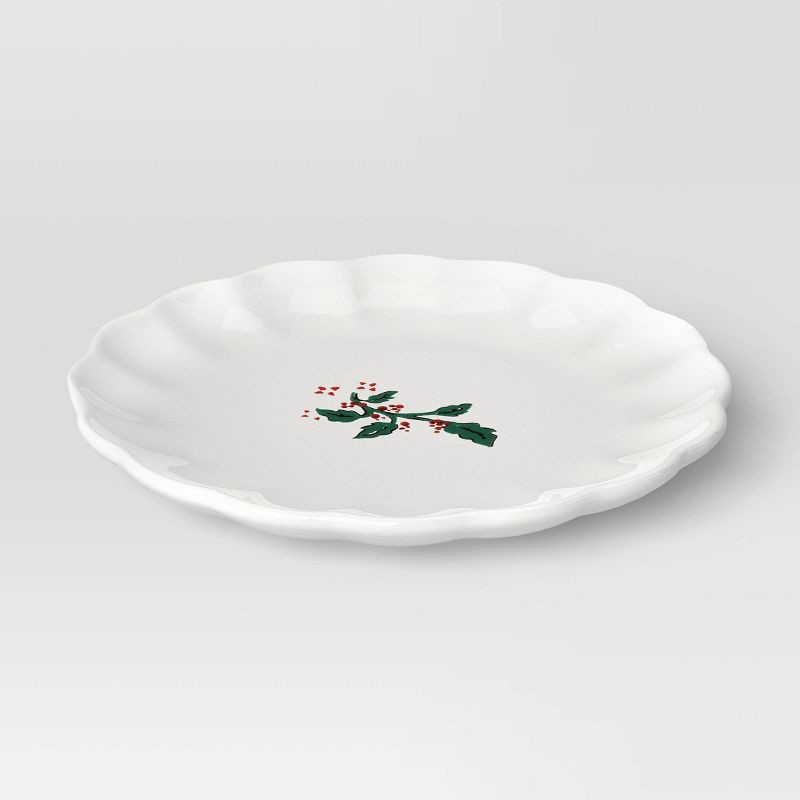 slide 1 of 3, 6.25" Stoneware Scallop Holly Berry Appetizer Plate - Threshold™, 1 ct